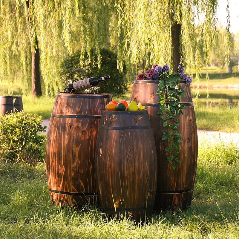 Wholesale Customized Charring Oak Wooden Barrel Decoration Big Wood Barrel