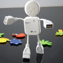 Mini Humanoid USB 2.0 High Speed 4 Port Hub Charger Sharing Switch for Laptop Computer Mobile Phone Notebook