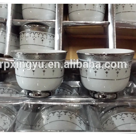 cheap price porcelain 12pcs golden cawa cup, ceramic arabic kawa cup set