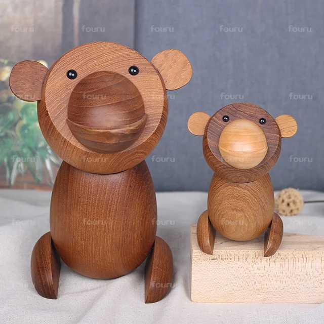 Nordic Style  Wooden Animal Figurines Wood Japanese Monkey Figures Home Decor Ornaments Crafts Boy Toys & Hobbies