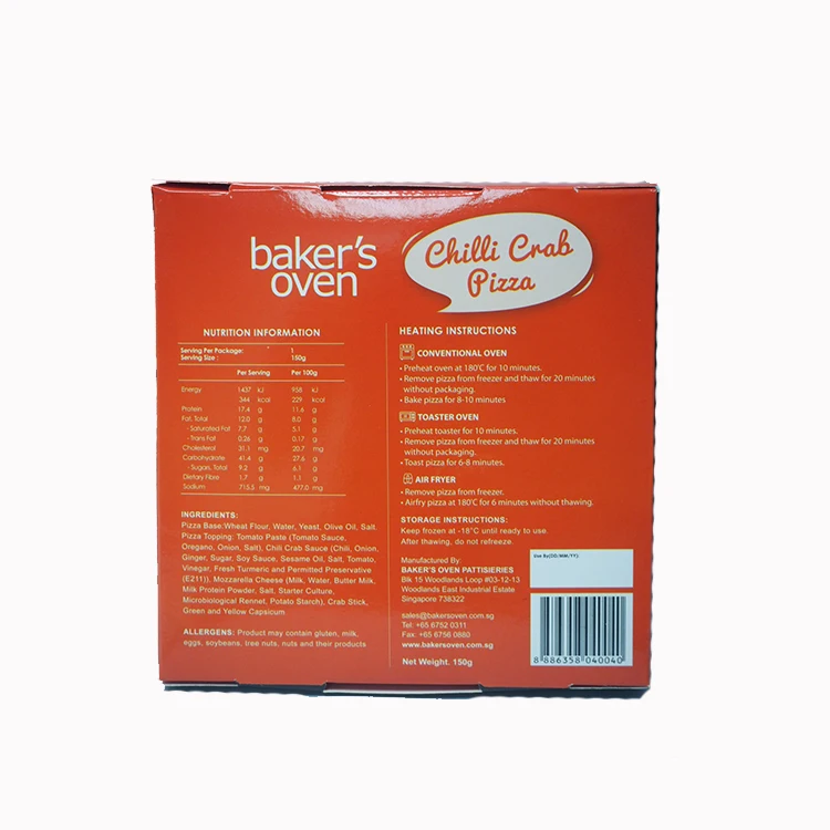 Singapore Normal Wholesale Baked Asian Frozen Round Spicy Chilli Crab Pizza In Box Packaging