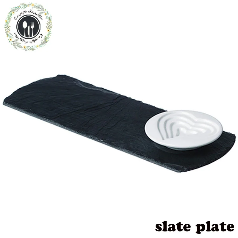 cheap price natural 30*20cm black stone slate plate in stock no MOQ for Restaurant opened