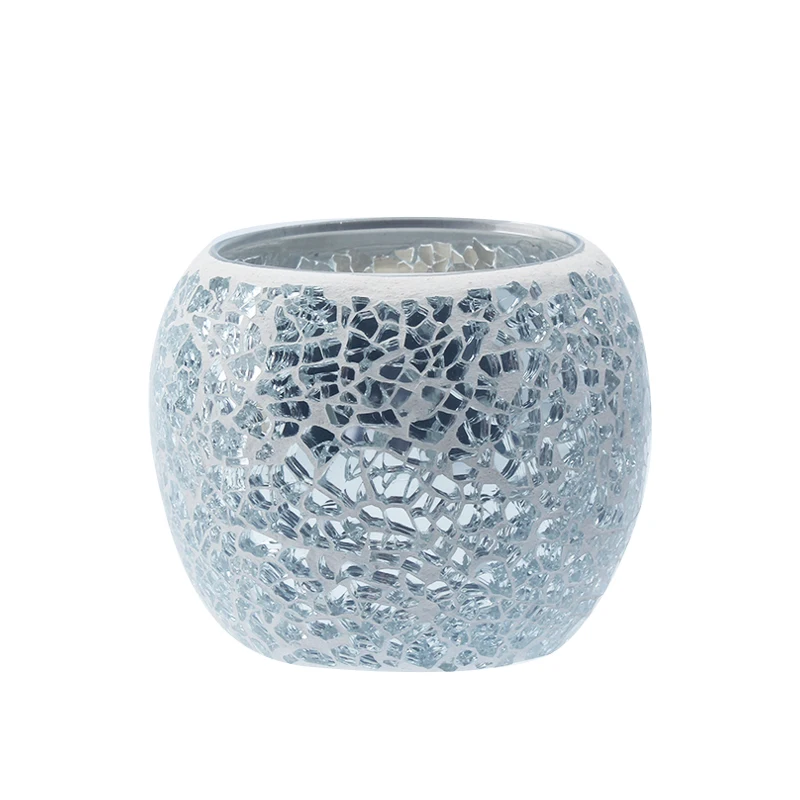 Mescente  wholesale  crackle glass candle holder  modern custom luxury fancy decorating glass candle holders containers