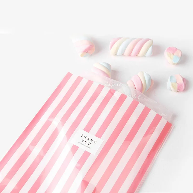 50 PCS Plastic Cheap Cute Bow Tie Stripe Baking Cookie Candy Wedding Gift Package Bags  14*20CM