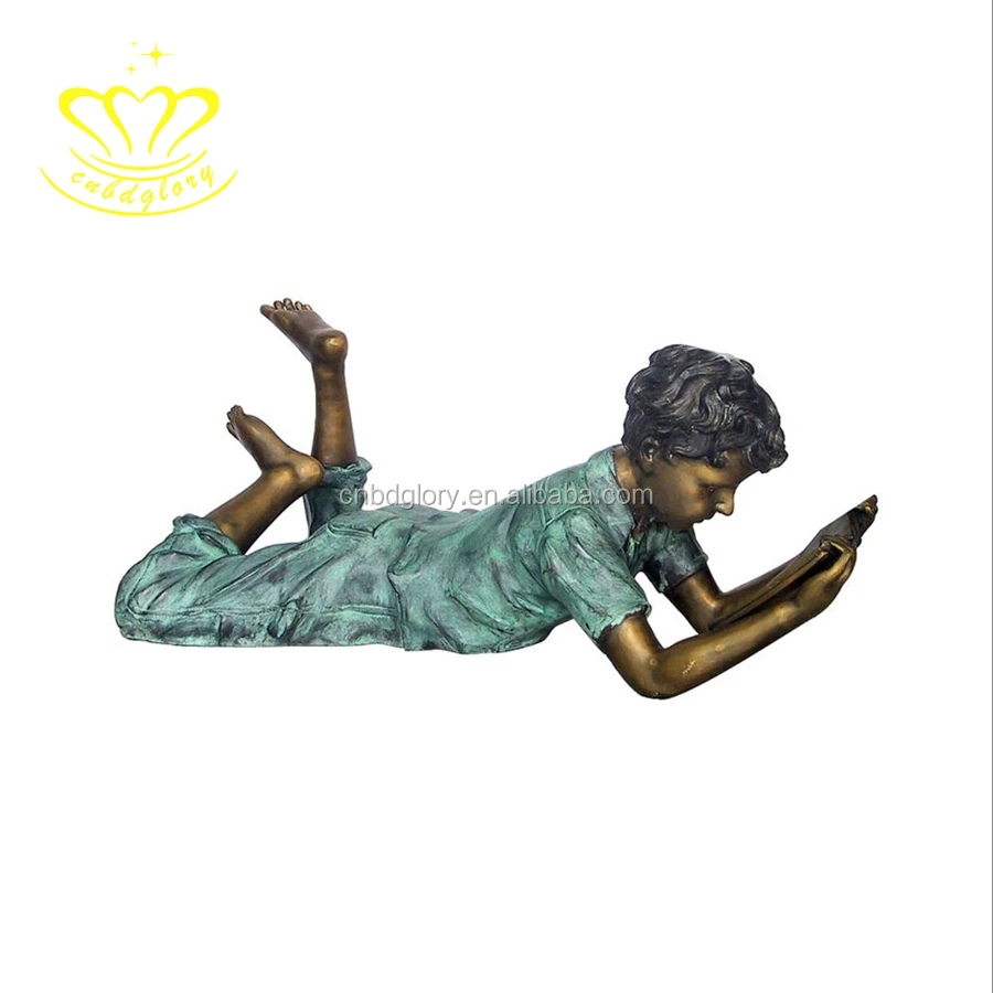 Outdoor campus Garden landscape decoration design Metal art Sculpture Reading Bronze Boy and Girl Statue