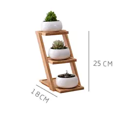 White oblate ceramic three-layer bamboo frame fleshy succulent plant flower pot