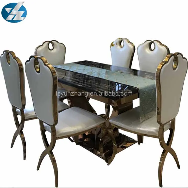 Cheap Square Paper Marble top Stainless Steel Frame Dining Table
