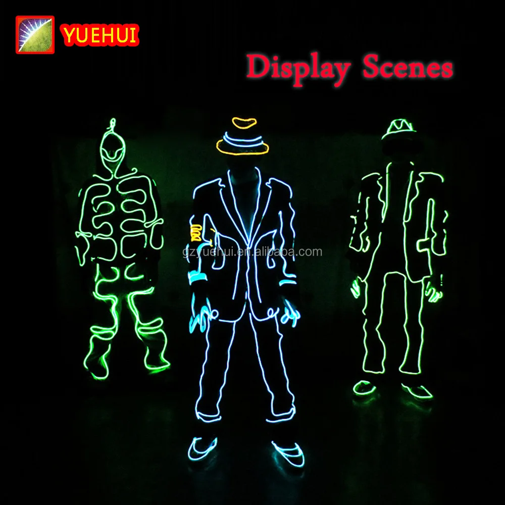 New EL Wire Suits Fashion LED Clothes Luminous Costumes Glowing Gloves Shoes Light Clothing Men EL Masks Clothes Rave Costume