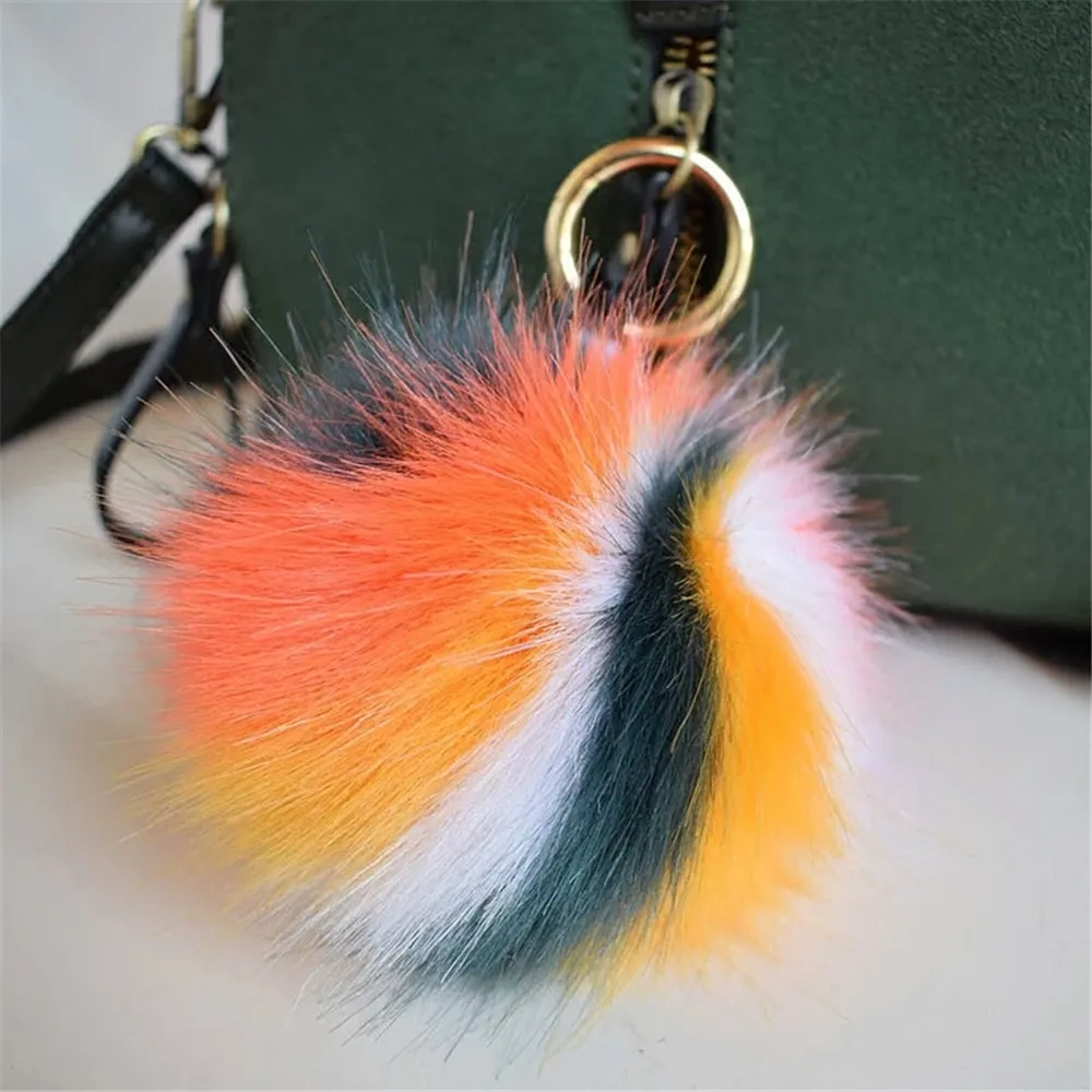 High Quality mix color Faux Fur Pom Pom /Fluffy Faux Fur Ball Rainbow ball For Keychain Bag Charm