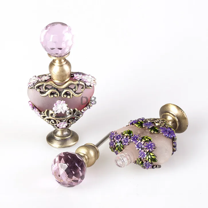 5ml Metal Flower Mini Perfume Frosted Oil Bottle Empty Pink Heart Glass Essential oil Refillable Decorative Bottles#58816,58783