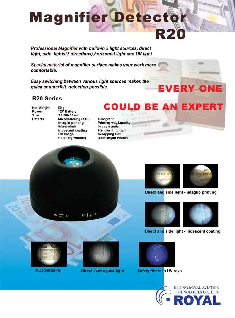 Illuminated Magnifier (UV&White Light) Document Detectors for banks ,police office and customs