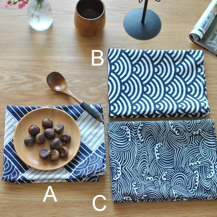 40*70cm Sector Plaid Sea Waves Japanese Style fabric Mat Napkin Dessert Table Napkins cotton Tea Towels Kitchen Placemats
