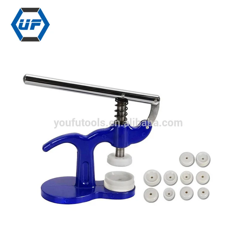 Watch Case Press Watch Back Press Tool Set Closer Crystal Glass Fitting Repair Tool with 12 Nylon Dies Stainless Steel +plastic