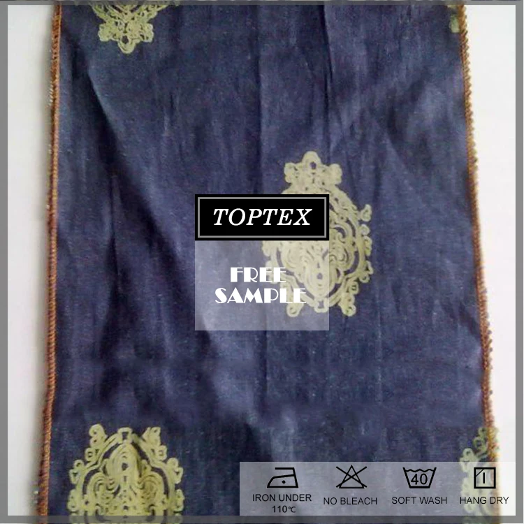 100 % cotton black color printed twill denim jeans fabric