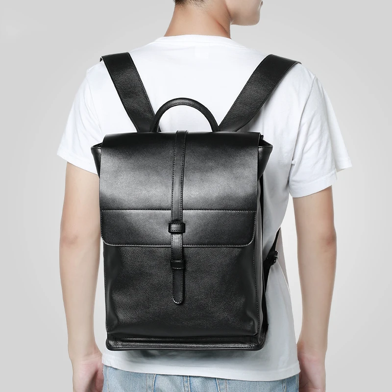 Korea famous brand 25l black school bag pu leather backpack with cooler compartment