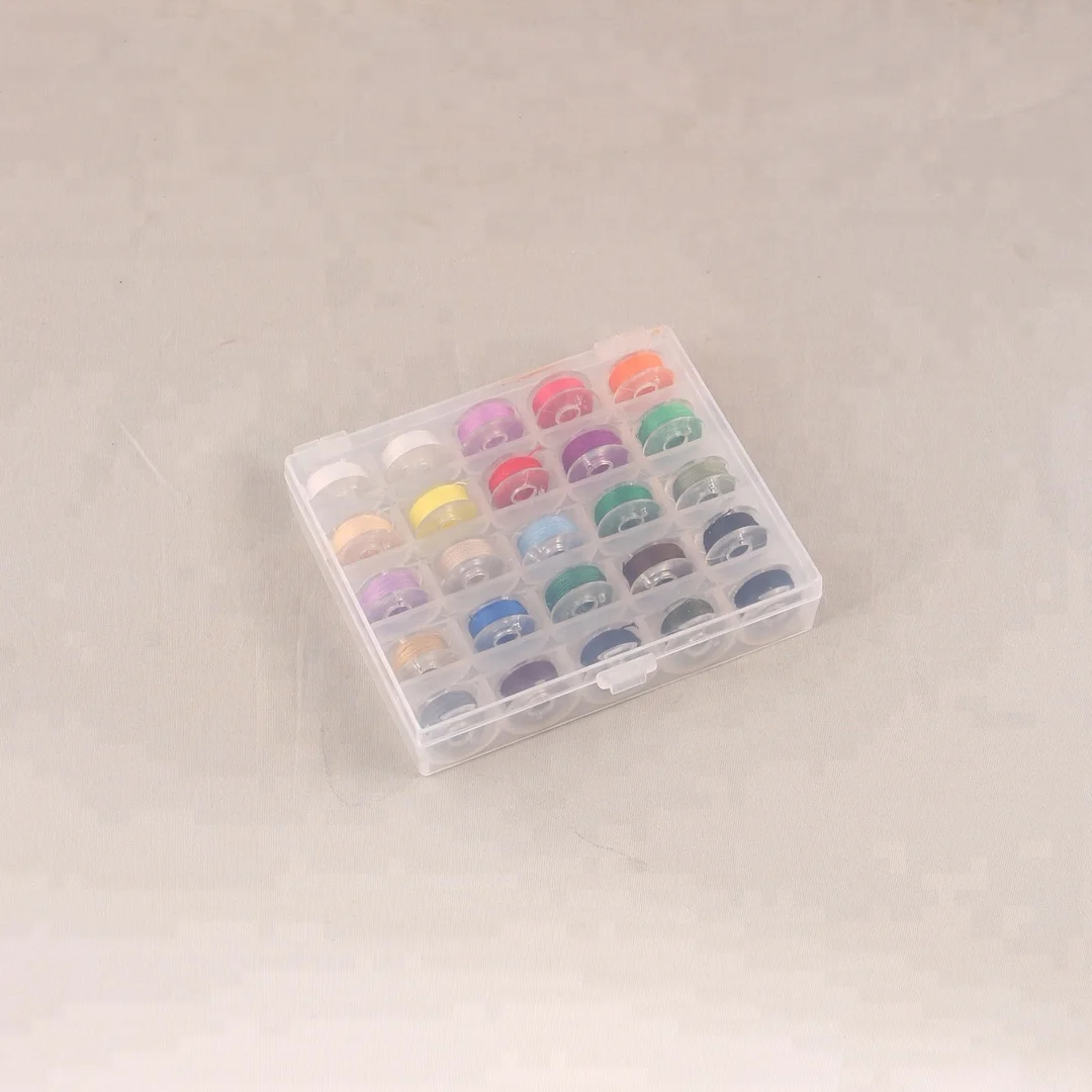 
SA009A 25pcs Plastic bobbin with different color thread and box 