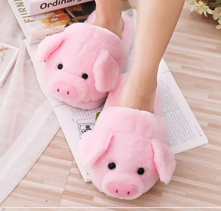 Lovely Pink Piggy for girls with 3D yellow star bedroom shoes indoor slippers