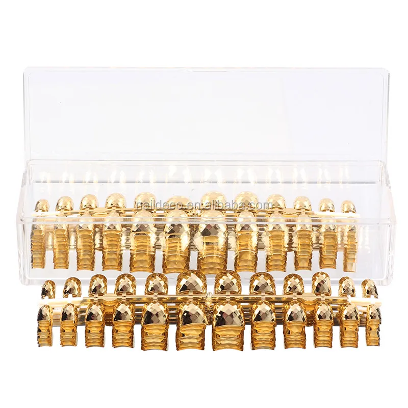 Nadeco Golden Acrylic False Nail Metal Mirror Nail Medium Square Nails for Lady Party Finger Tips