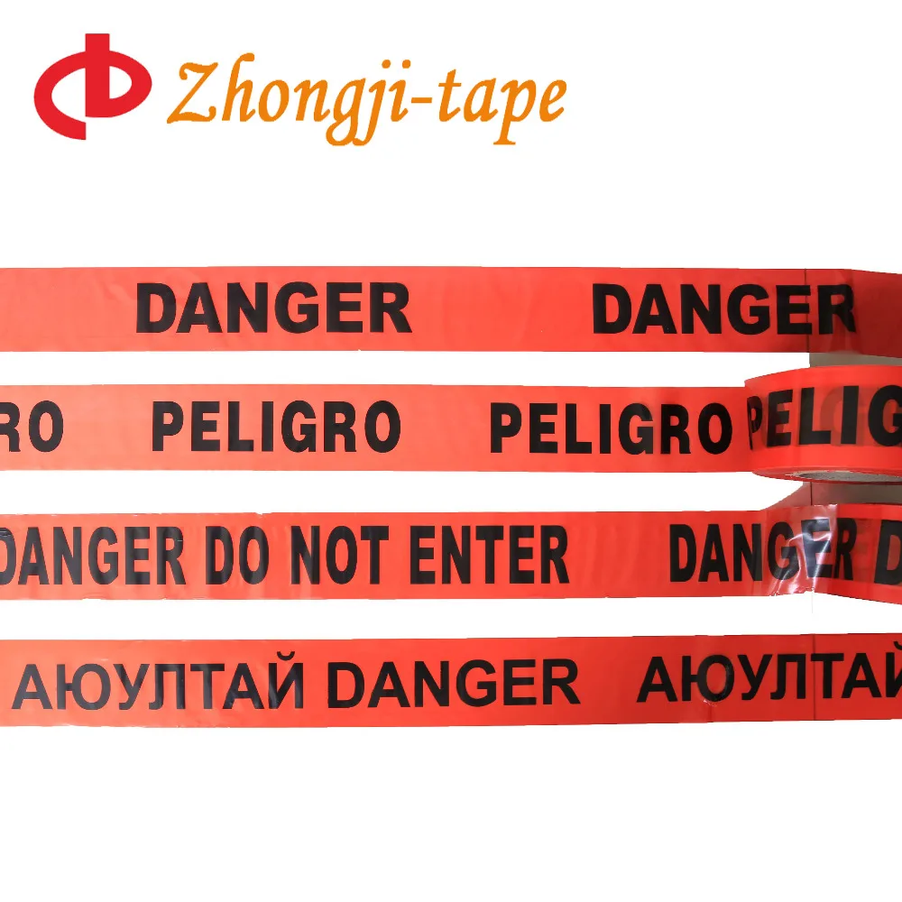 Barrier Tape with Caution and Dangers Printed PE Non-adhesive Warning Tape Produced by Zhongji.china