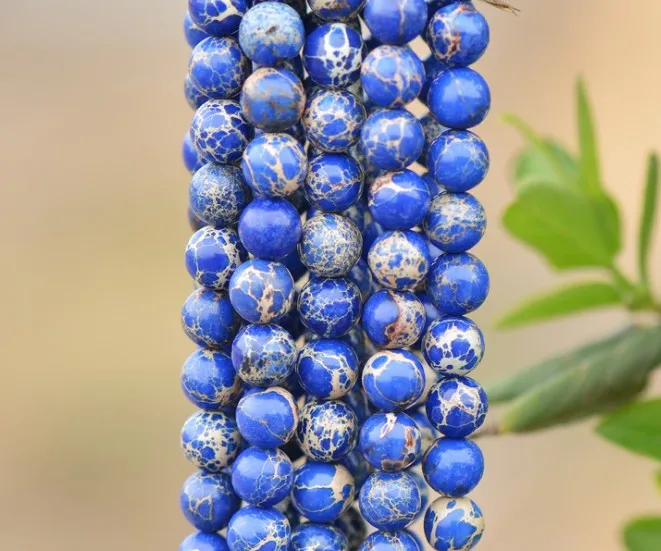 12mm Natural Round Smooth Blue Imperial Jasper Stone Beads
