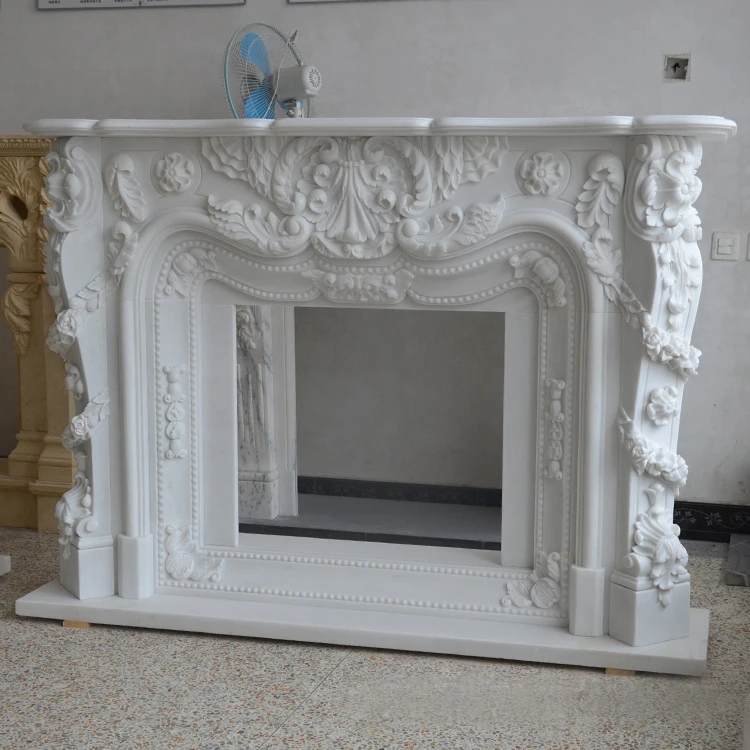 Customized Carve Modern Design Indoor Natural White Marble Stone Fireplace