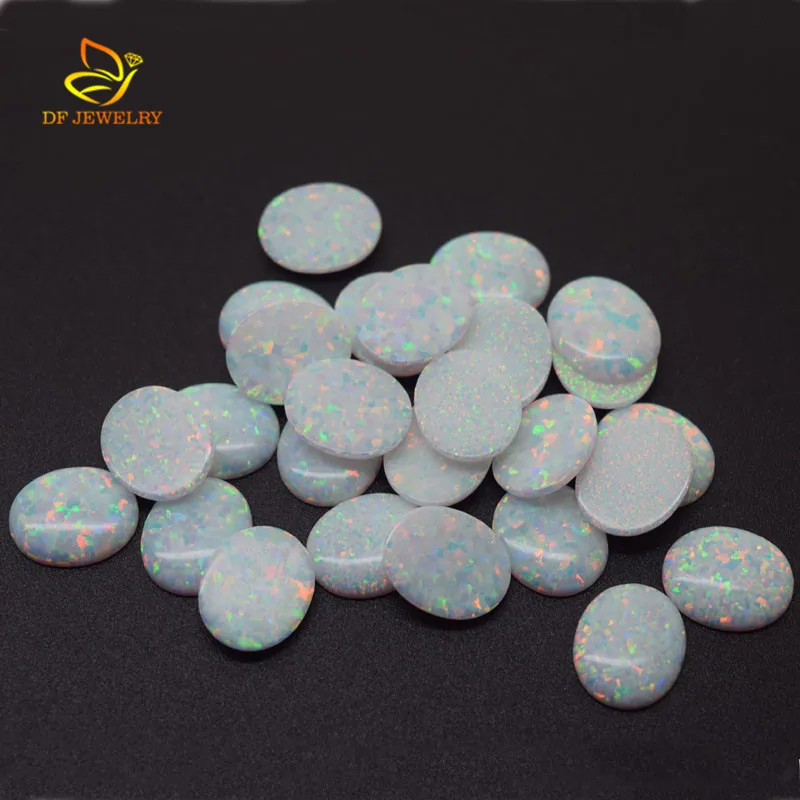 Flat Back Oval Cabochon White Synthetic Opal Stone