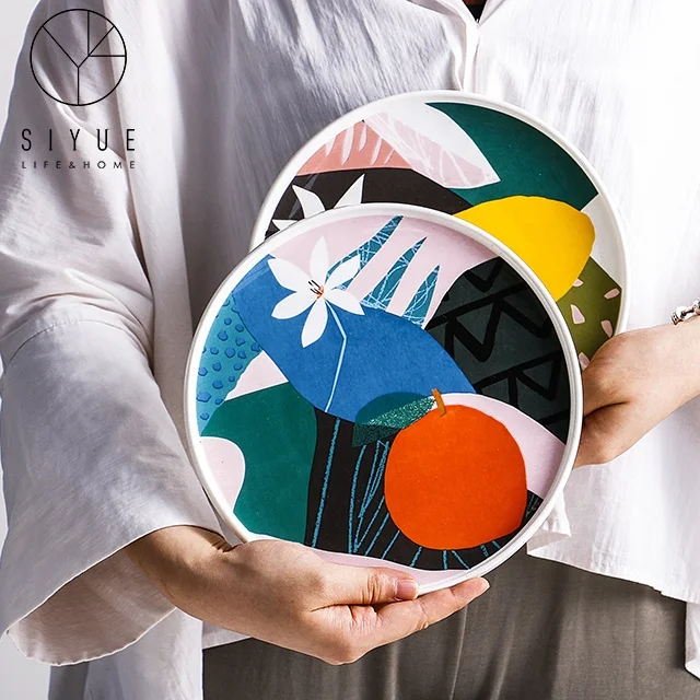 Unique Royal Printed Colorful Decorative Fine Ceramic Airline Plate For Dinner 2077