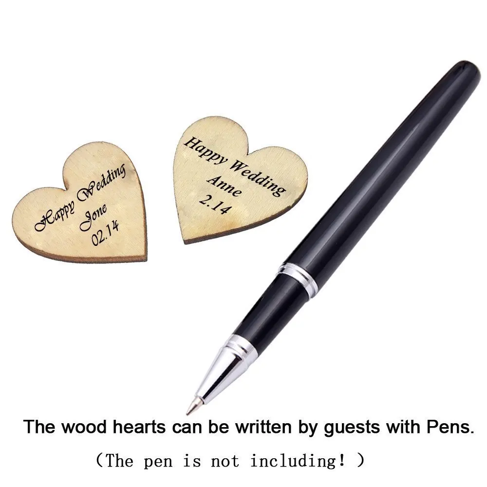 Customized Wood Wedding Memory Guest Book Heart with 120Pcs Hearts Decor