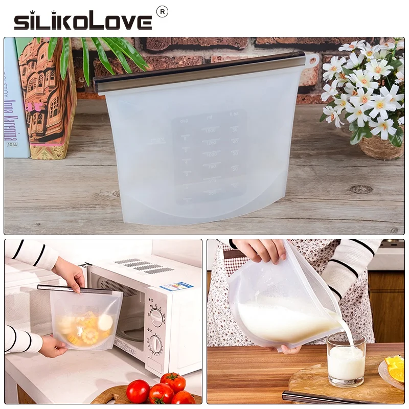 1500ml&1000ml Reusable Silicone Food Storage Bags | BEST for Sandwich, Liquid, Snack, Lunch, Fruit, Freezer Airtight Seal