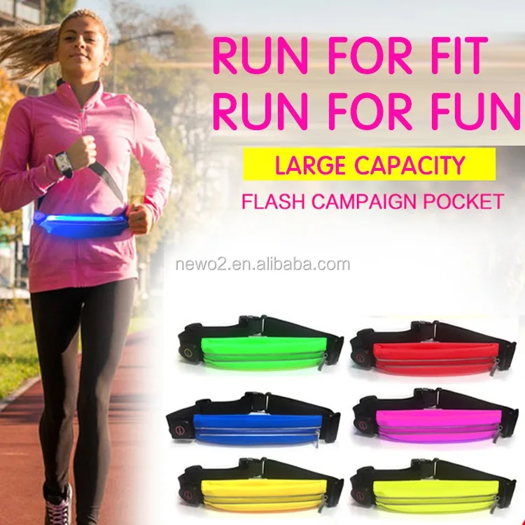 outdoor LED light waist band party light belt night sports safety waist bag mobile bag for running