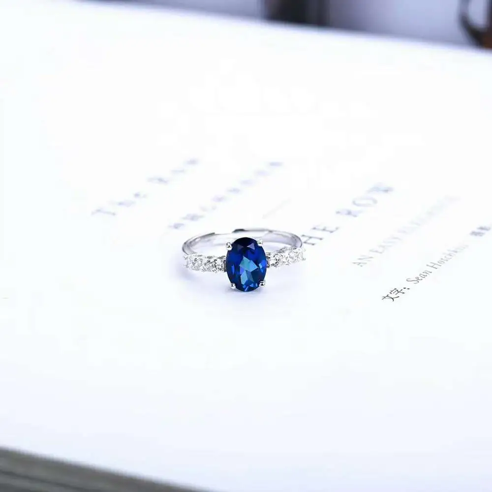 gemstone jewelry Wholesale new fashion simple design 925 sterling silver Single stone natural Blue topaz crystal ring for gril