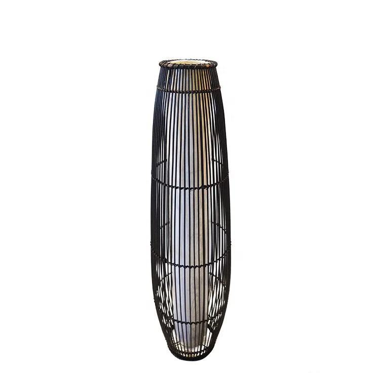 
Decorative art black rattan bamboo 2-light standing floor lamp 