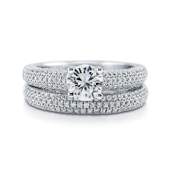 Fashion jewelry wedding pave setting 925 sterling silver couple rings