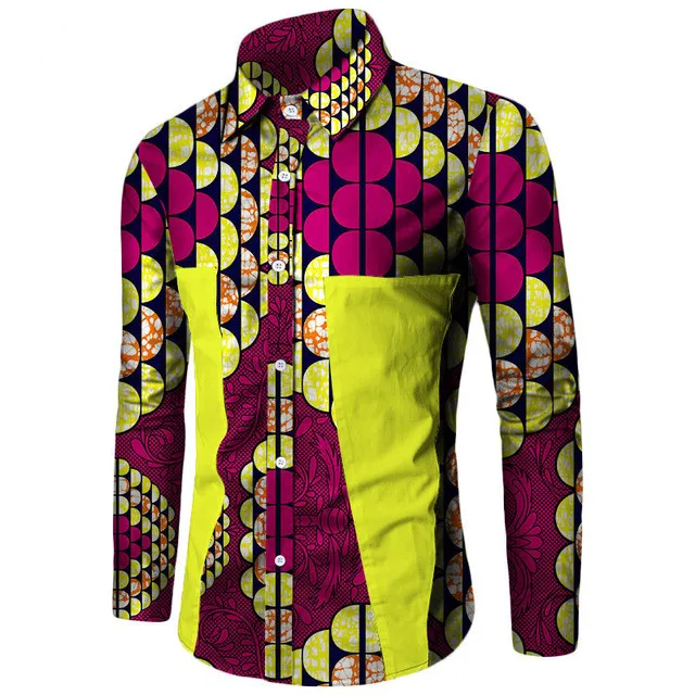 
Plus Size New Summer African Shirt for Men Dashiki Long Sleeve African Clothes Patchwork Casual Style Men Shirt BRW WYN350 