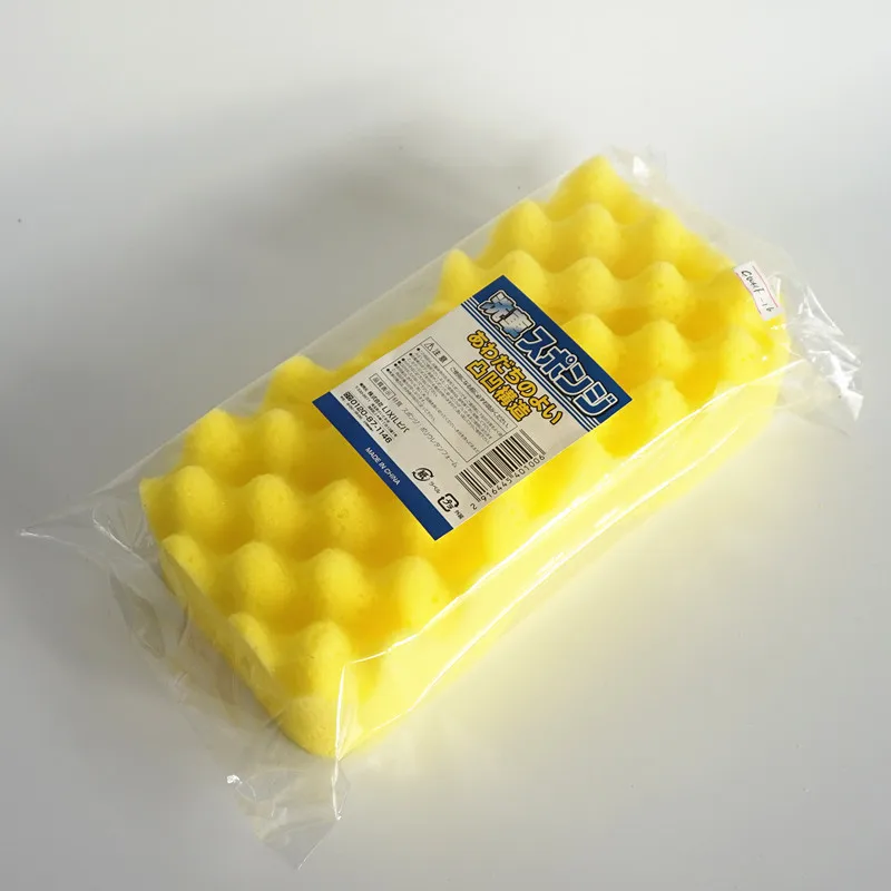 Wholesale High Absorbent Auto Care Jumbo wave Yellow 8-Character Car Wash Sponge