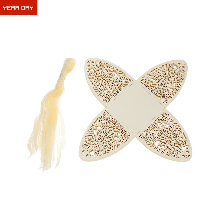 China Supplier Laser Cut Rose Hollow Out Paper Candy Favors Wedding Party Gifts Ribbon Box Bonbonniere