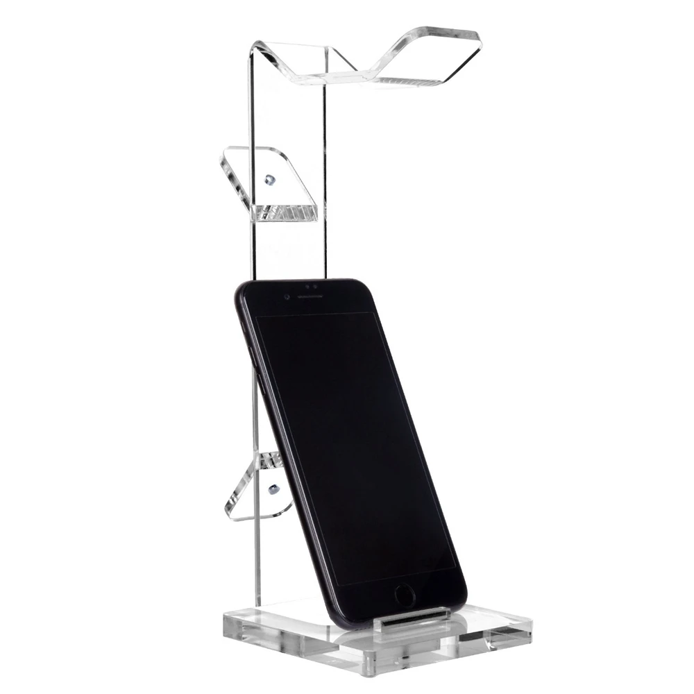 Custom Transparent Acrylic Headset Headphone Organizer Clear Acrylic Stand Gaming Headphone Display Holder With Cable Organizer