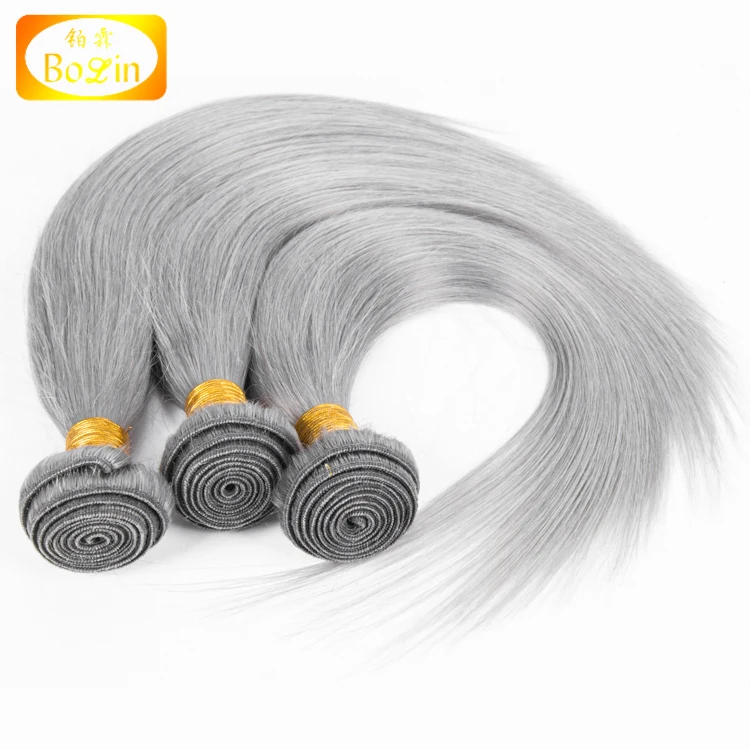 Straight Grey Brazilian Remy Hair Weave Silver Gray Color Human Hair Bundles  Extension