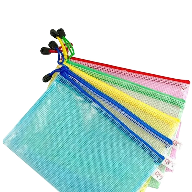 Wholesale custom Printing plastic waterproof document holder mesh pouch zipper file bags