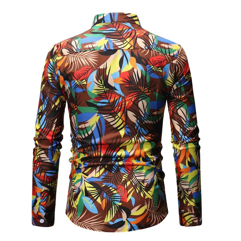 Men Hawaiian Shirt Long Sleeve Floral Print Mens Dress Formal Shirts  Men Casual Slim Fit Tops Shirt M-3L