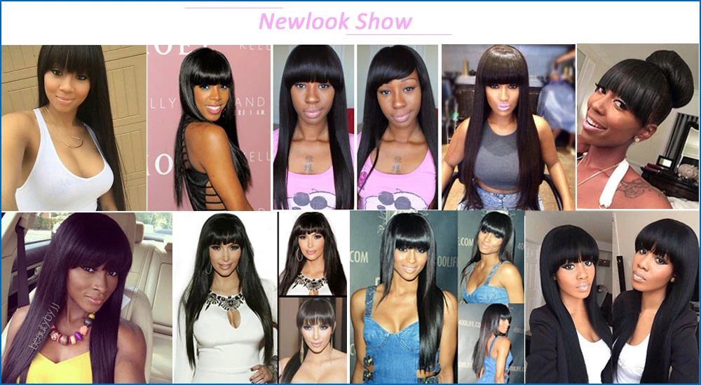 Newlook Silky Straight Human Hair Full Lace Wig Natural Black Sexi Women Long Human Hair Wig with Bang