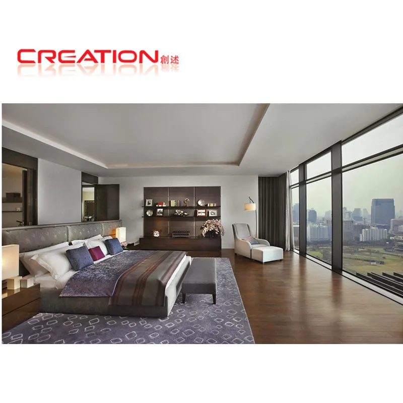 2022 Brand New Hotel Boutique Hotel Bedroom Furniture Queen Size Upholstery MDF Wood  Bed Set For Hotel