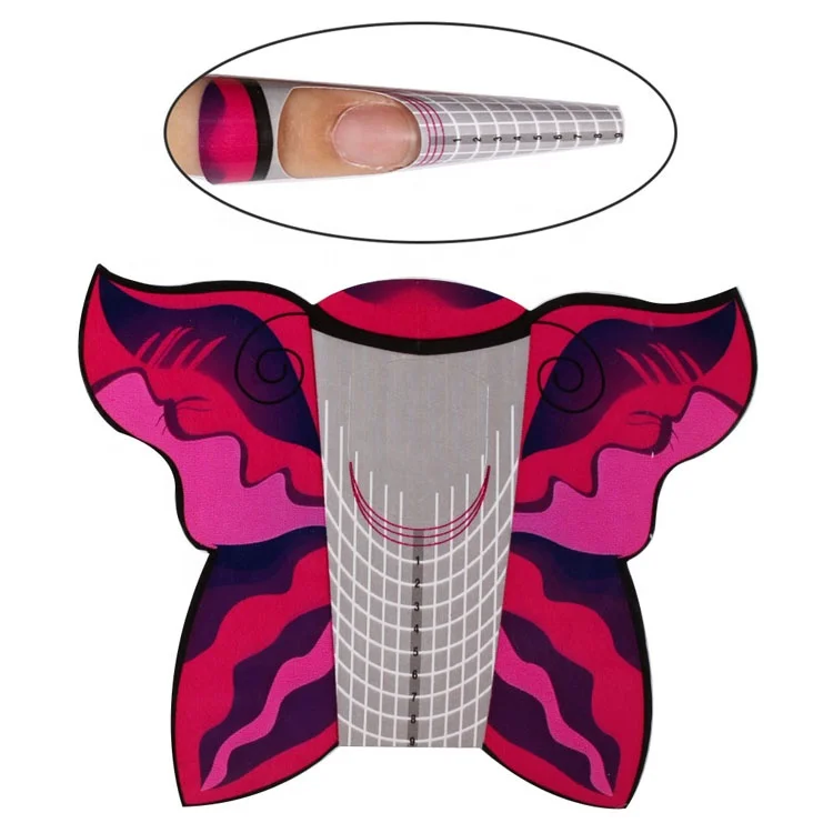 Top Quality Custom Logo 500 Pcs Per Roll Classic Butterfly Nail Art Guide Form Acrylic Tip Gel Extension Sticker