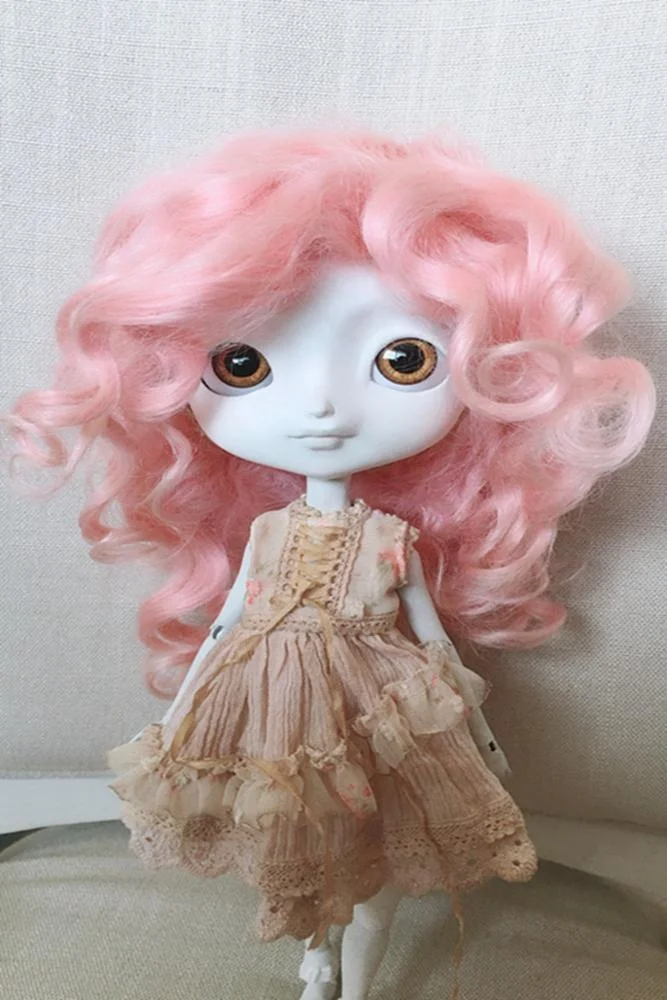
Beautiful Curly Pink Color Mohair Wigs for American Dolls 