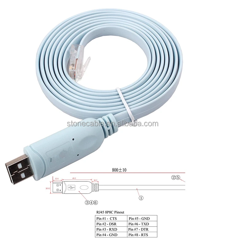 6FT FTDI FT232R USB 2.0 Male To Serial RJ45 Male Console Cable Support For Windows MAC Linux