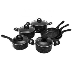New Arrival Non stick Aluminum Pots and Pans Set 11Pcs Aluminum Marble Coating Cookware Set with soft touch handle