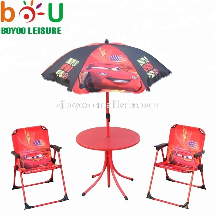Kids Patio Set Table And 2 Folding Chairs w/ Umbrella Beetle Outdoor Garden Yard