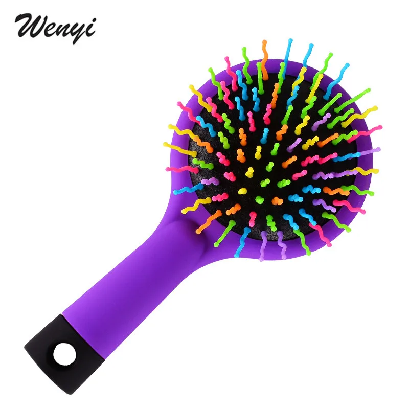 1 Piece  Rainbow Volume Anti-static Magic Travel Hair Curly Straightener Massage Comb Brush Styling Tools With Mirror