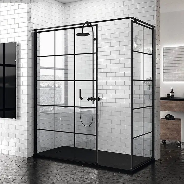 
Bathroom Freestanding Frameless 10mm Sliding Glass Hanging Rollers Walk-in Shower Door 