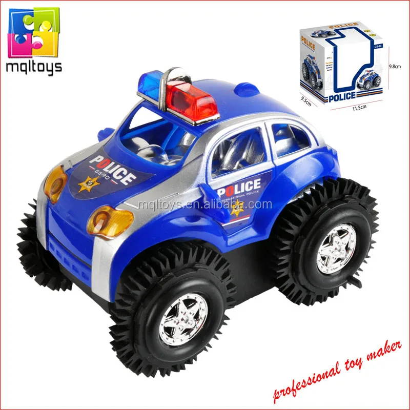 Rolling battery operated toy vehicle flip over police car